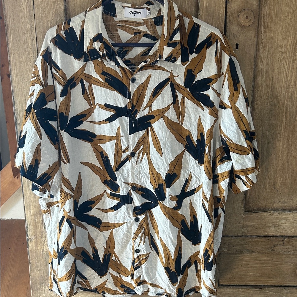 Men's Casual Leaf Print Shirt in Black and Brown XXL